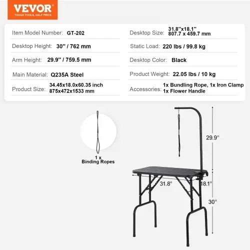 VEVOR Trimmtisch 875x472x1533mm Schertisch Edelstahl Hundepflegetisch 99,8kg Tragfähigkeit Frisiertisch Hund Faltbar Tierpflegetisch 807,7x459,7mm Desktop Ideal für Baden Trimmen Trocknen Bürsten – Bild 6
