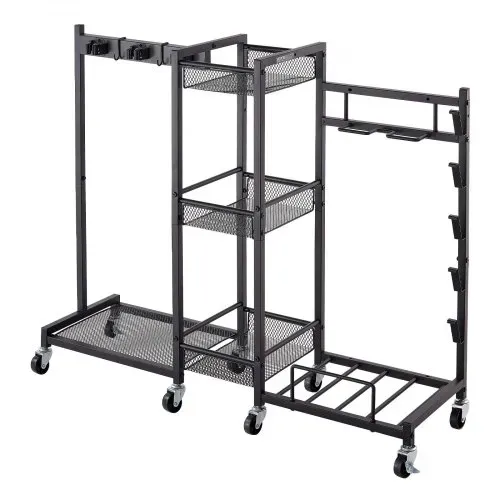 VEVOR Gartengeräte Ständer 1020x300x865mm Gerätehalter mit Rollen Schwarz, Aufbewahrungsregal für Garage Schuppen Garten, Stahlkonstruktion, 3-in-1 mit 3 Ablagefächern Staubsaugerhalter & Klemmsystem – Bild 10