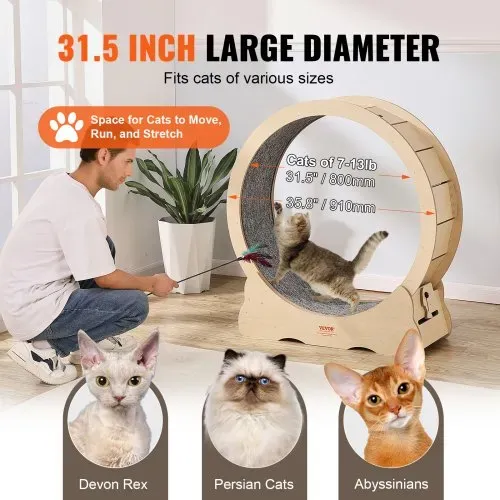 VEVOR Katzenlaufrad, großes Katzenlaufband für Hauskatzen, 91 cm Katzenlaufrad mit abnehmbarem Teppich und Katzenangel zum Laufen/Gehen/Trainieren, geeignet für die meisten Katzen bis 6 kg – Bild 3