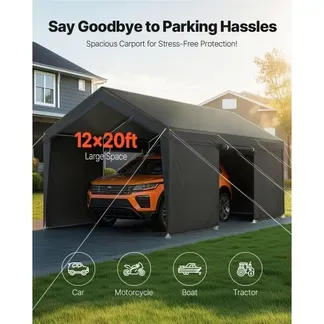 VEVOR Carport, 3,65 x 6,09 m Zeltgarage, Garagenzelt mit abnehmbaren Seitenwänden & Tür, robuster Autounterstand, Autoüberdachung UV-beständig, Ganzjahresschutz für Auto & Boot, Grau VEVOR Carport, 3,65 x 6,09 m Zeltgarage, Garagenzelt mit abnehmbaren Seitenwänden & Tür, robuster Autounterstand, Autoüberdachung UV-beständig, Ganzjahresschutz für Auto & Boot, Grau