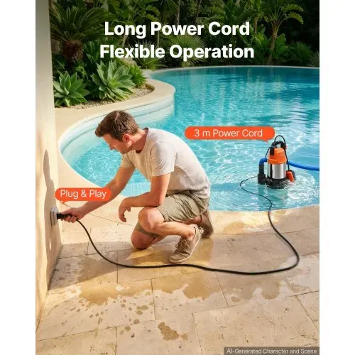 VEVOR Tauchpumpe 750 W 20.000 L/h 9 m Förderhöhe Wasserpumpe Ideal für Pools, Keller & Teiche, Automatischer Schwimmerschalter, Thermoplastisches Material & 3 m Netzkabel, Wasserdicht nach IPX8 – Bild 4