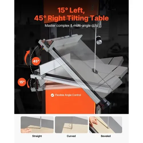 VEVOR Bandsäge, Schnittbreite 457 mm, Bandsäge mit 2240-W-Motor (3 PS), max. Schnitthöhe 406 mm, 690x510 mm Gusseisentisch, mit 360°-Arbeitsleuchte, Gehrungsanschlag, Parallelanschlag – Bild 2