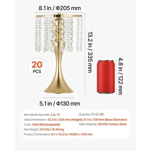 VEVOR 20 Stk. Hochzeitsvasen Tafelaufsatz Blumenvasen für Hochzeit 33,5 cm Hoch, Metall Tafelaufsatz Vasen mit Blumenständern Kristalldeko, Tischvase für Hochzeiten Party Jubiläumsfeier Zeremonie, Gold – Bild 6
