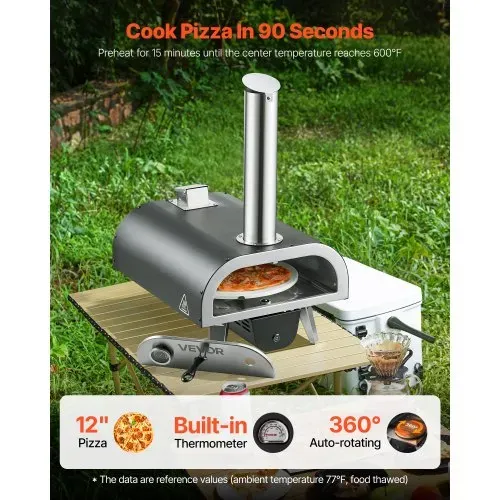 VEVOR Pizzaofen Outdoor 304,8 mm / 12 Zoll Holzofen, Pellet-Pizzaofen mit Thermometer & elektrischer Rotation, tragbarer Pizzamaker für Camping im Garten Terrasse Pizzastein Tragetasche Schaufel VEVOR Pizzaofen Outdoor 304,8 mm / 12 Zoll Holzofen, Pellet-Pizzaofen mit Thermometer & elektrischer Rotation, tragbarer Pizzamaker für Camping im Garten Terrasse Pizzastein Tragetasche Schaufel