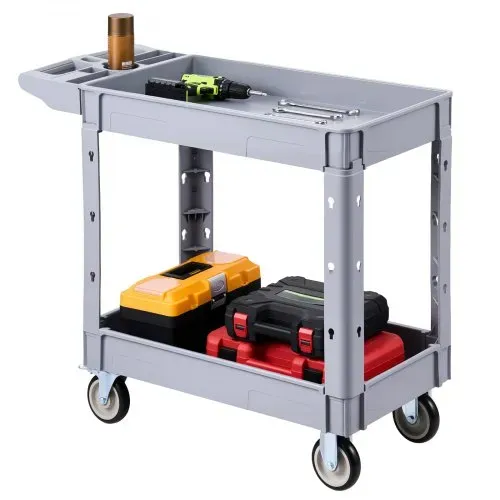 VEVOR Servicewagen Werkstattwagen Rollwagen aus PP 1010x440x845mm Grau, Werkzeugwagen mit 250 kg Tragkraft, Inkl. 2 Ebene 4 Rollen & Griff mit Ablagefach, Allzweckwagen für Garage Lager Werkstatt – Bild 9