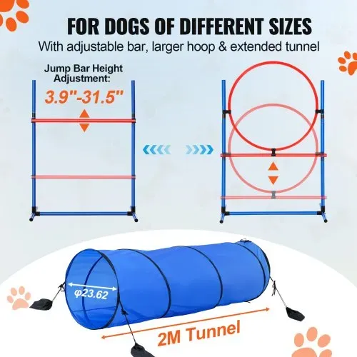 VEVOR Hunde-Agility-Trainingsausrüstung, 5-teiliges Set mit verstellbaren hohen Hürden, 6 Slalomstangen, Tunnel, Sprungring, Pausenbox, Pfeife, faltbarer Schüssel, Hindernisparcours-Set für Welpen mit Aufbewahrungstaschen – Bild 3