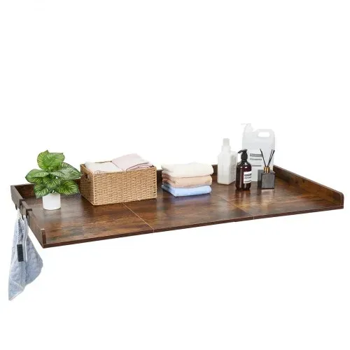 VEVOR Arbeitsplatte für Waschmaschine & Trockner (137 x 69,9 cm) mit Erhöhtem Rand & Haken, zur Organisation und Aufbewahrung im Wäscheschrank Speisekammer Küchentheke, 113 kg Belastbar, Braun – Bild 10