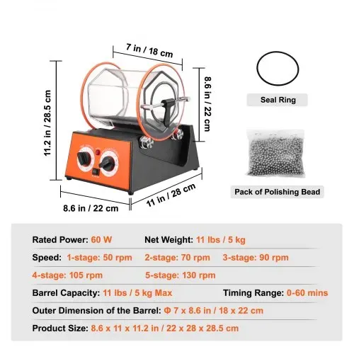 VEVOR Poliertrommel Schmuck-Poliermaschine 5 kg, Rotary Tumbler Oberflächenpolierer 60 W, Schmuck Polieren Dreh-Tumbler Einstellbare Zeit & Drehzahl Polierer Kugelmühle, für Gold, Silber usw. – Bild 6