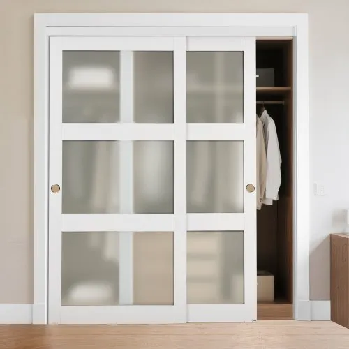 VEVOR Schiebetür 1829 mm x 2032 mm (passende Öffnungsgröße), Bypass-Schiebetüren aus Milchglas mit Hardware-Kit, Massivholz & MDF-Platte mit wasserfester PVC-Oberfläche für Schränke Weiß VEVOR Schiebetür 1829 mm x 2032 mm (passende Öffnungsgröße), Bypass-Schiebetüren aus Milchglas mit Hardware-Kit, Massivholz & MDF-Platte mit wasserfester PVC-Oberfläche für Schränke Weiß