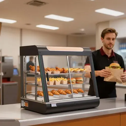 VEVOR 3-stöckige Wärmetheke 100 L, Warmhaltevitrine 1200 W, Warmhaltetheke 30–85 °C, Speisenwärmer mit LED-Beleuchtung & Verstellbaren Ablagen, Speisevitrine für Hamburger Pizza Brot Brathähnchen – Bild 7