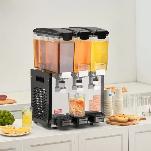 VEVOR kommerzieller Getränkespender mit 3 Tanks, Saftspender 10 L (pro Tank), 440 W Edelstahl Eistee-Getränkeautomat mit 7–12 °C Kühltemperatur, für Kaltgetränke Restaurant Bar Party Buffet Catering – Bild 7