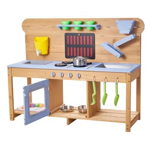 VEVOR Spielküche, Kinderküche mit Herd, Haken, Doppelspülbecken, Pflanzspaten, Pfannenwendern, Kochgeschirr & Zubehör, Spielzeugküche zum Spielen mit Wasser & Sand, Holzküche, 1220x425x930 mm – Bild 9
