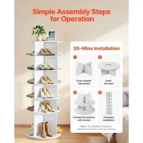 VEVOR Schuhregal Schuhschrank für 24 Paar Schuhe (6-stöckig) 360° drehbar, platzsparende Schuhaufbewahrung, Schuhablage für Schlafzimmer Wohnzimmer Eingangsbereich, Weiß 598 x 598 x 1570 mm – Bild 5