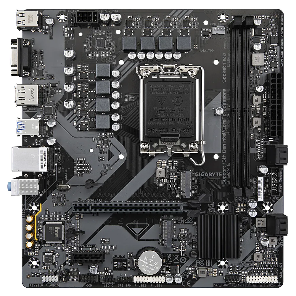 GIGABYTE B760M E Mainboard – Unterstützt Intel Core Prozessoren der 14. Generation, 6+1+1 Phasen VRM, bis zu 7200 MHz DDR5 (OC), 2xPCIe 4.0 M.2, 1 GbE LAN, USB 3.2 Gen 1 – Bild 2