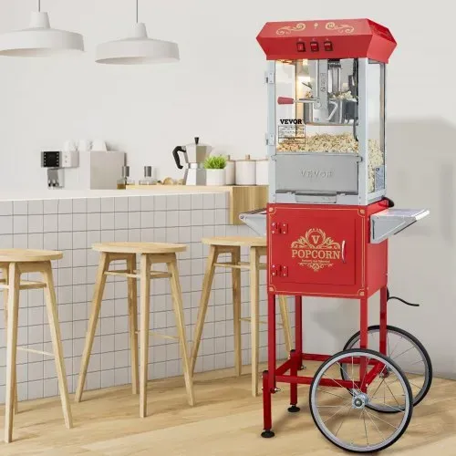VEVOR Popcornmaschine Popcornautomat Popcorngerät mit Wagen 850 W Popcornmaschine 8 oz Kessel für 48 Tassen pro Ladung, Popcornmaschine mit gehärtetem Glas, inkl. 4 Schaufeln, Kino-Stil, rot – Bild 7