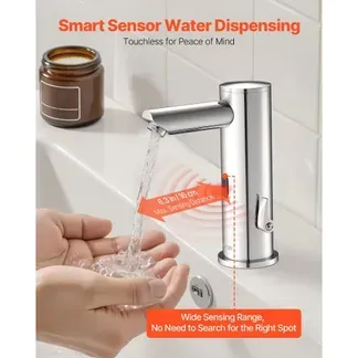 VEVOR berührungsloser Waschtischhahn Sensorhahn Badezimmer, automatische Waschtischarmatur, freihändig einstellbarer Einhebelmischer, batteriebetriebener Wasserhahn gebürstetes Nickelsilber VEVOR berührungsloser Waschtischhahn Sensorhahn Badezimmer, automatische Waschtischarmatur, freihändig einstellbarer Einhebelmischer, batteriebetriebener Wasserhahn gebürstetes Nickelsilber