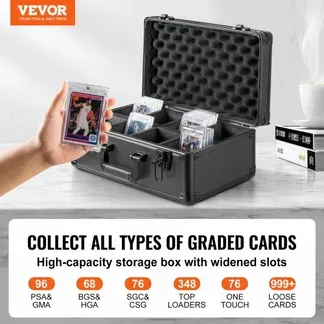 VEVOR Aufbewahrungsbox, 4 Fächer, Tragetasche für Sportkarten mit Schaumstoffteilern und Schlüsselschloss, für 96 PSA-Karten, 68 BGS-Karten, 76 SGC-Karten, 348 Top Loader oder 999+ lose Karten VEVOR Aufbewahrungsbox, 4 Fächer, Tragetasche für Sportkarten mit Schaumstoffteilern und Schlüsselschloss, für 96 PSA-Karten, 68 BGS-Karten, 76 SGC-Karten, 348 Top Loader oder 999+ lose Karten