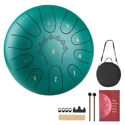 VEVOR Stahltrommel, Ø254 mm 11 Tönen, Regentrommel, C-Dur, mit Notenbuch & Schlägeln, Perkussionsinstrument für Meditation, Yoga & musikalische Anfängerausbildung, Steel Tongue Drum Grün VEVOR Stahltrommel, Ø254 mm 11 Tönen, Regentrommel, C-Dur, mit Notenbuch & Schlägeln, Perkussionsinstrument für Meditation, Yoga & musikalische Anfängerausbildung, Steel Tongue Drum Grün