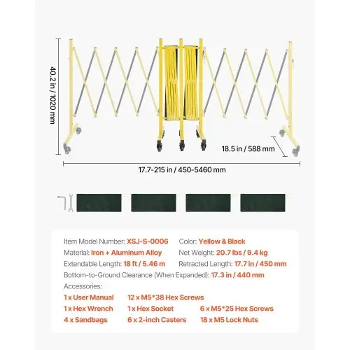 VEVOR Scherengitter Ausziehbar Absperrgitter Doppelt mit Feststellbaren Rollen Scherensperre Max. 5,46 m Verstellbar, Mobiles Schutzgitter für Warnwirkung, Metallbarrikade für Außenbereich & Industrie – Bild 6