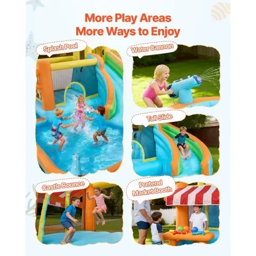 VEVOR Aufblasbare Wasserhüpfburg Outdoor (455 x 390 x 238 cm), Hüpfburg mit Wasserrutsche & Hüpfburgelementen & Hoher Rutsche & Planschbecken & Spielmarktstand, für 3–4 Kinder (3 bis 8 Jahre Alt) – Bild 2