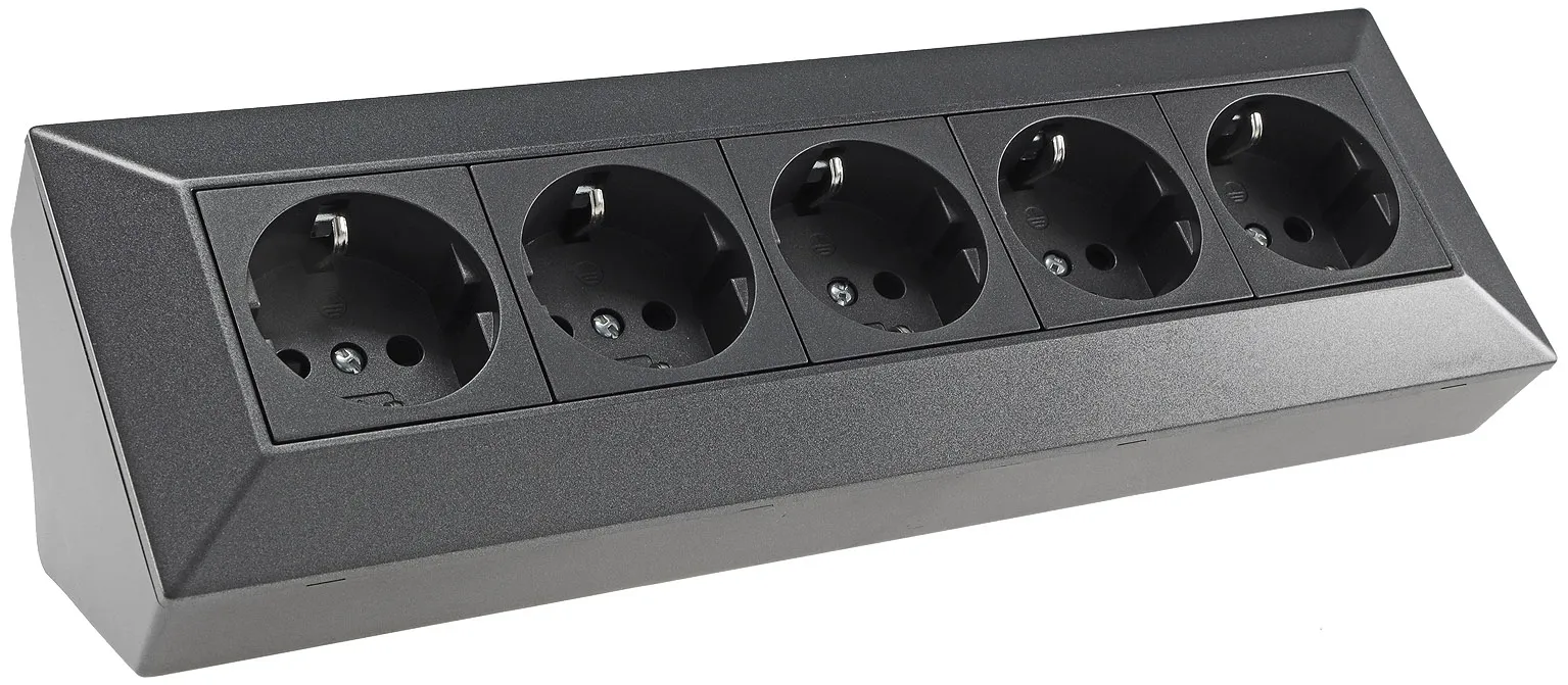 5-fach Steckdosenblock, anthrazit 250V~/ 16A, Aufbaumontage 5-fach Steckdosenblock, anthrazit 250V~/ 16A, Aufbaumontage