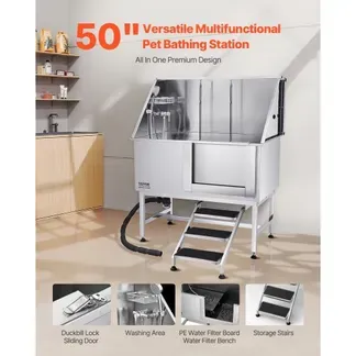 VEVOR Hundewaschstation Edelstahl, 1270x700x1545mm Tierpflegewanne mit Treppe, PE-Wasserfilterplatte, Wasserhahn, Duschkopf & Seifenhalter, für große, mittelgroße & kleine Haustiere (rechte Tür) VEVOR Hundewaschstation Edelstahl, 1270x700x1545mm Tierpflegewanne mit Treppe, PE-Wasserfilterplatte, Wasserhahn, Duschkopf & Seifenhalter, für große, mittelgroße & kleine Haustiere (rechte Tür)