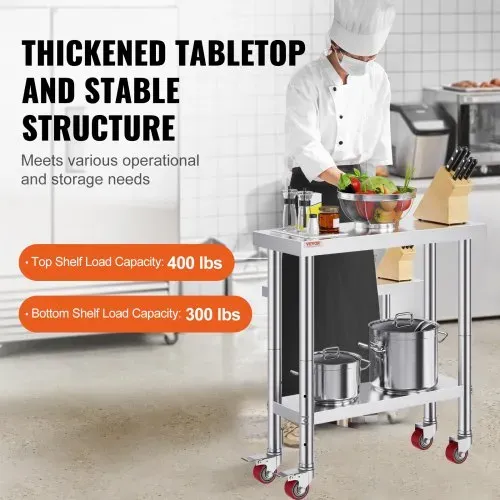 VEVOR Arbeitstisch 762 x 304,8 x 863,6 mm Edelstahl Catering Arbeitstisch etwas 100kg für Belastbarkeit Lebensmittel Zubereitungstisch Gewerbliche Arbeitstisch für Küche Bar Restaurantar 4 verstellbare Füße – Bild 2