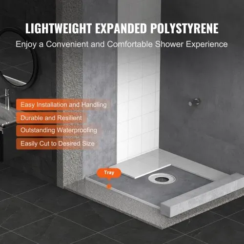 VEVOR Duschrand-Set, 914 x 914 x 22 mm, großes Duschwannen-Set mit 16 cm zentralem Abfluss, leichte EPS-Duschinstallations-Sets mit 2 wasserdichten Tüchern, Duschwannen-Neigungsstangen – Bild 3