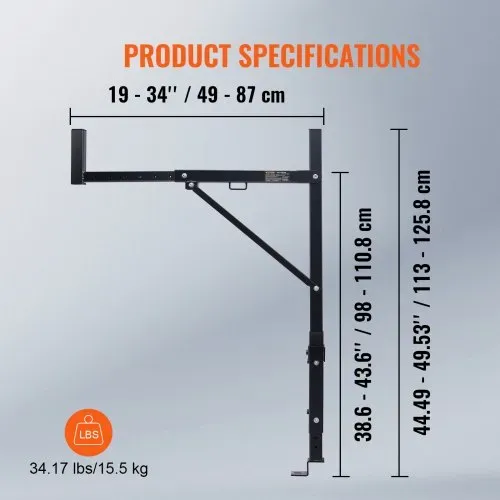 VEVOR Lkw-Gepäckträger Truck, 49-87 cm Ausziehbarer Lkw-Leiterträger, 980–1108 mm Höhenverstellbar, 113 kg Kapazität, Stahl-Leiterträger für Lkw, Lkw-Ladeflächenträger für Kajak, Surfbrett, Holz – Bild 6