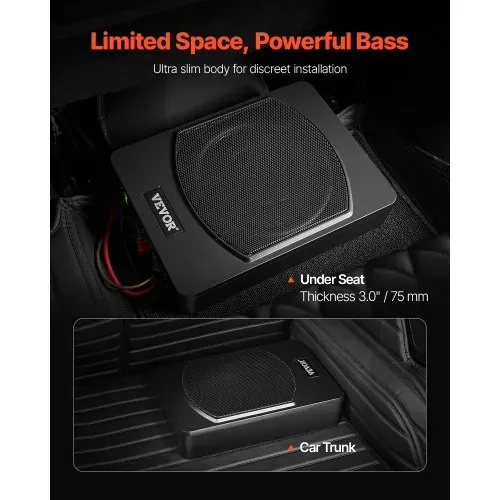 VEVOR Untersitz Auto Subwoofer 240 W 254 mm schlanker Auto Subwoofer unter dem Sitz Subsystem mit eingebautem Verstärker, Hoch-/Niedrigpegel-Eingang und Lautstärkeregler für SUVs Lkws VEVOR Untersitz Auto Subwoofer 240 W 254 mm schlanker Auto Subwoofer unter dem Sitz Subsystem mit eingebautem Verstärker, Hoch-/Niedrigpegel-Eingang und Lautstärkeregler für SUVs Lkws