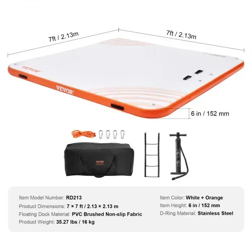 VEVOR Aufblasbares Schwimmdock, 2,13 x 2,13 m, aufblasbare Dockplattform, rutschfeste Wasser-Schwimmdockmatte mit tragbarer Tragetasche und abnehmbarer Leiter, Schwimmplattform-Inselfloß für Pool – Bild 6