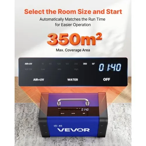 VEVOR Ozongenerator 45000mg/h, Industrielles Ozongerät mit 15s Startverzögerung Wasser-Ozonisierung & Fernbedienung, Ozonisator für Max. 350㎡, Ozon-Luftreiniger gegen Gerüche für Auto Hotel Wohnung – Bild 3