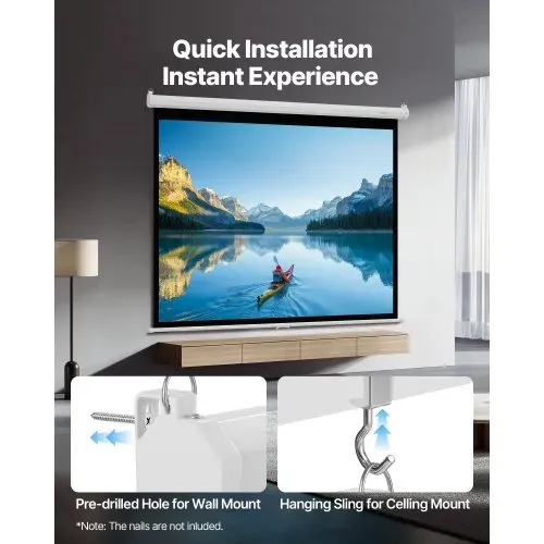 VEVOR manuelle Projektionsleinwand Beamer Leinwand, 72 Zoll 4:3 4K 1080 HD, einziehbare Projektionsleinwand, wandmontierte Filmprojektion mit Zugseil, tragbare Rolloleinwand Heimkino – Bild 4