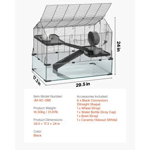 VEVOR Hamsterkäfig, 360°-Sicht, transparenter Hamsterlebensraum, Kleintierkäfig, 75x44x61 cm, belüfteter Mäusekäfig mit Wasserflasche, Rattenkäfig, tragbares Hamsterhaus für Ratten, Meerschweinchen – Bild 6