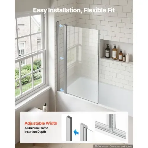 VEVOR Duschwand für Badewanne 1,2x1,4 m Teilrahmenlos 6 mm Silber, Badewannenfaltwand Zweiflügelig Klares Sicherheitsglas Nano-Beschichtung 180° Faltbar Auslaufsichere Dichtung – Bild 5