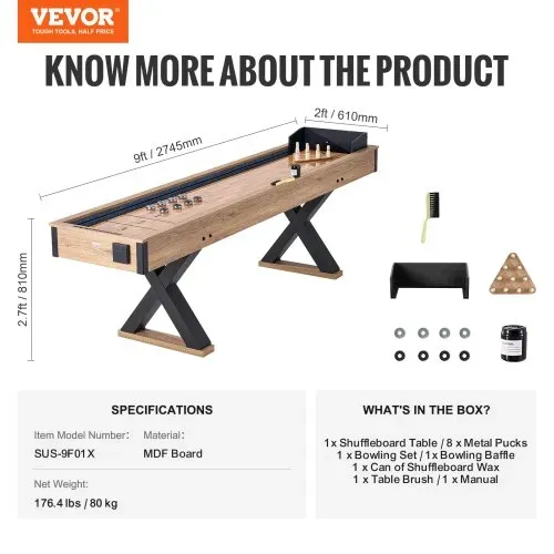 VEVOR Shuffleboard-Tisch 2 in 1 Shuffleboard Bowling-Kombispiel-Set 274cm – Bild 6