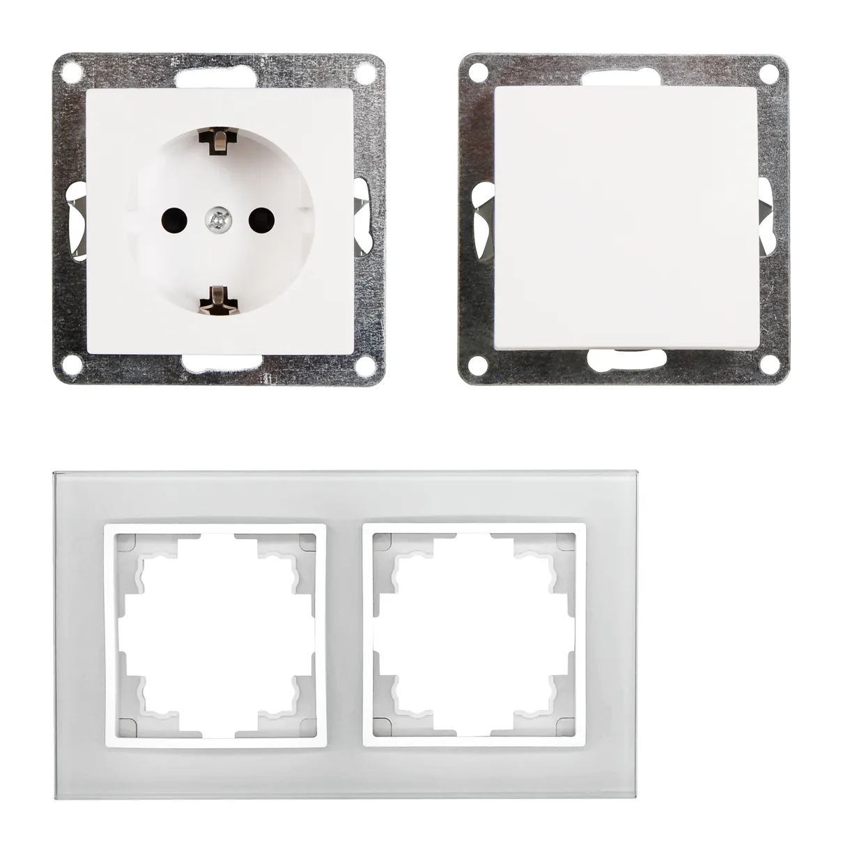 Schalter und Steckdosen Set McPower Flair ''Tür 2-fach-Style Profi'' Glasrahmen, Steckanschluss – Bild 3