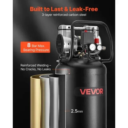 VEVOR Druckluft Kompressor 50 L, Luftkompressor 2 PS, 113 L/min bei 6,2 bar, Max. 8 bar Druck, Ölfreier Tank, Ideal für Autoreparaturen, Reifenbefüllung, Lackierarbeiten, Holzarbeiten & Nageln – Bild 4