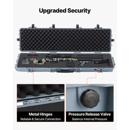 VEVOR Waffenkoffer mit Hartschale für Langwaffen, abschließbarer Gewehrkoffer mit vorgeschnittenen Schaumstoffen, Langwaffenkoffer Waffenaufbewahrung rollbar IP67 wasserfest, 138 x 38,5 x 16,5 cm Grau – Bild 5
