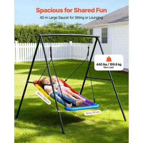 VEVOR Gartenschaukel mit A-förmigem Metallgestell, Schaukelsitz (150 x 81 cm), bis zu 199,6 kg Tragkraft, Schaukelset Outdoor, Verstärkt mit Spiralförmigen Bodenankern, Kinderschaukel Farbenfroh – Bild 3