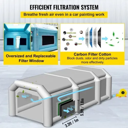 VEVOR Aufblasbare Sprühkabine Zelt 6x3x2,5m Aufblasbare Lackierkabine Zelt 210D Oxford-Gewebe PVC Autozelt mit 2 abnehmbaren Türen Gebläse inkl. Ideal für Autolackierung und Reparatur von Motorrädern – Bild 4