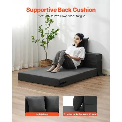VEVOR 3 in 1 Klappsofa faltbares Schlafsofa mit 2 Kissen & waschbarem Bezug, umwandelbarer Schlafsessel aus 25D Memory Foam, Couch für Wohnzimmer Schlafzimmer, Dunkelgrau (TWIN XL / 1950x1005x150mm) – Bild 3