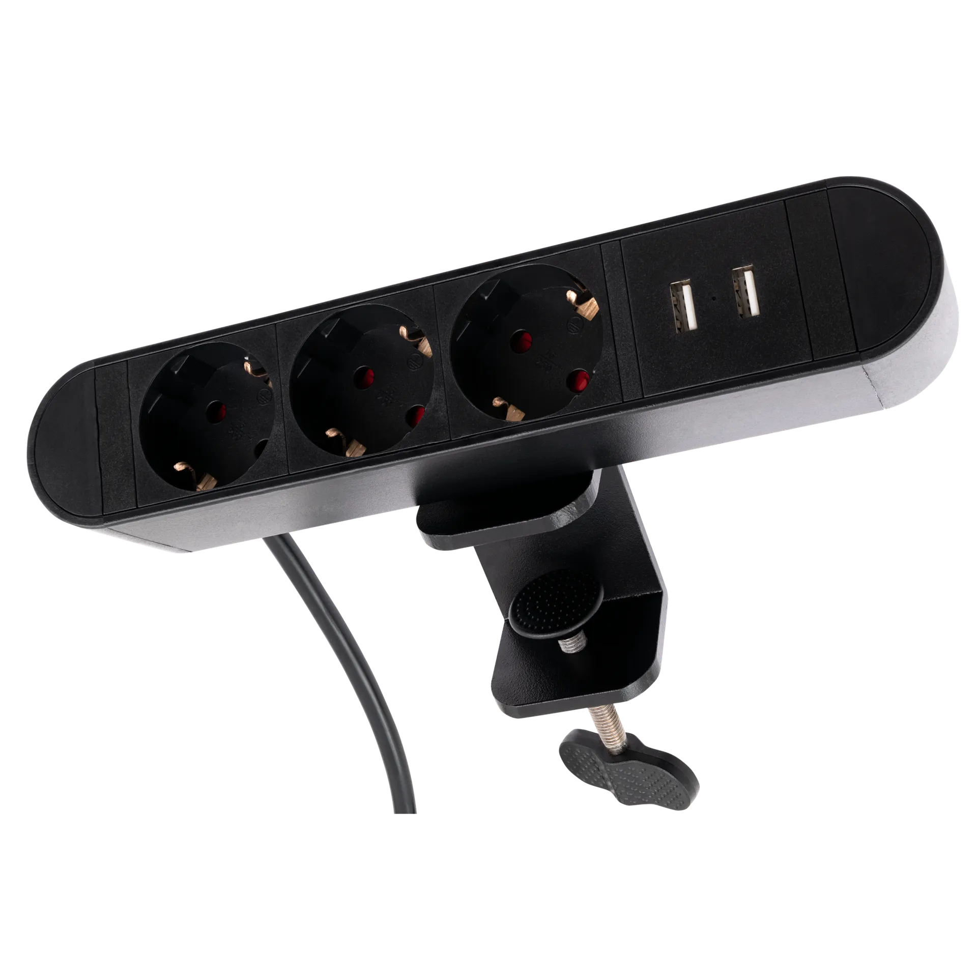 Tischsteckdose McPower “SK-03A“ 3x Steckdose, 2x USB, inkl. Tischklemme, 2m Kabel Tischsteckdose McPower “SK-03A“ 3x Steckdose, 2x USB, inkl. Tischklemme, 2m Kabel