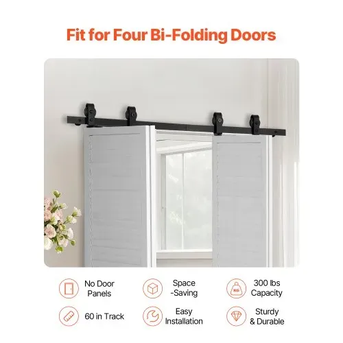 VEVOR Schiebetürsystem faltbare Schiebetüren, 152,4 cm Laufschiene Schiebetürbeschlag, geeignet für vier 35,6 cm große Schrank-, Speisekammer- & Wäschetüren (nicht im Lieferumfang enthalten) VEVOR Schiebetürsystem faltbare Schiebetüren, 152,4 cm Laufschiene Schiebetürbeschlag, geeignet für vier 35,6 cm große Schrank-, Speisekammer- & Wäschetüren (nicht im Lieferumfang enthalten)
