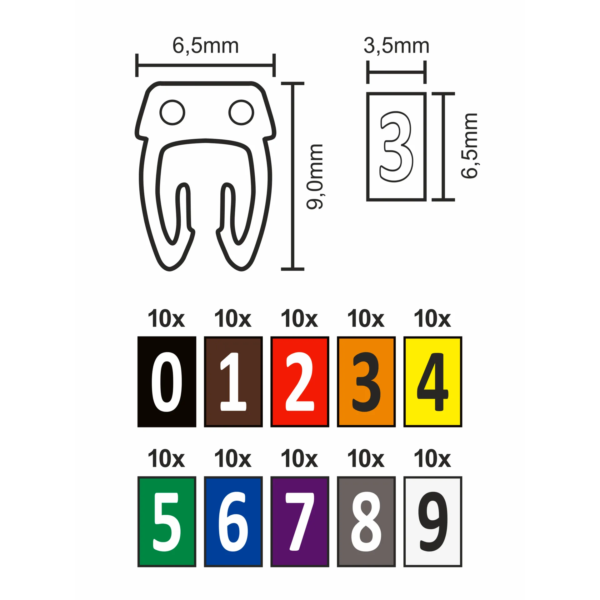 Kabelmarker-Clips McPower, bedruckt mit Ziffern 0-9, Kabeldurchmesser bis 6mm, Kunststoff – Bild 4