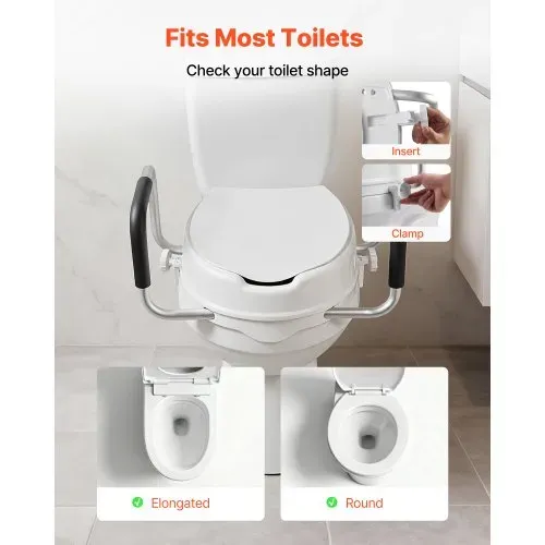VEVOR Toilettensitzerhöhung Toilettenerhöhung mit 136 kg Tragkraft & 101,6 mm Hubhöhe & Toilettendeckel, erhöhter Toilettensitz mit gepolsterten Griffen für ältere Menschen Senioren Schwangere – Bild 2