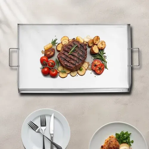 VEVOR Grillplatte Grillpfanne Edelstahl universelle rechteckige Platte (910 x 525 mm) mit flacher Oberseite, Gasgrill-Grillplatte für BBQ-Grill Teppanyaki, tragbares Familienkochgeschirr mit Griff – Bild 7