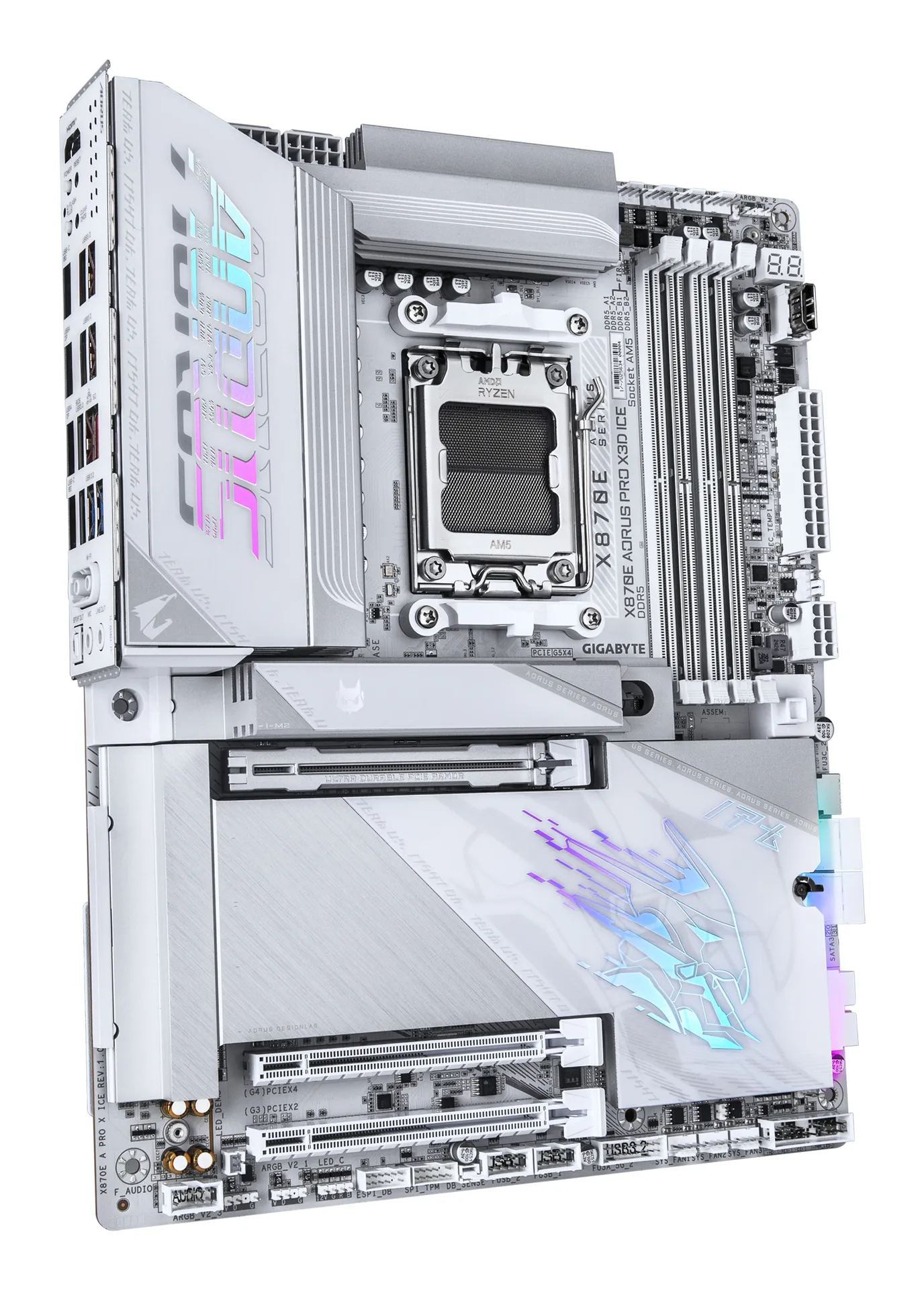 GIGABYTE X870E AORUS PRO X3D ICE Mainboard – Unterstützt AMD Ryzen 9000 Prozessoren, 18+2+2-Phasen Digital-VRM, bis zu 9000 Hz DDR5 (OC), 2 x PCIe 5.0 + 2 x PCIe 4.0, Wi-Fi 7, 5 GbE LAN, USB 4 – Bild 3