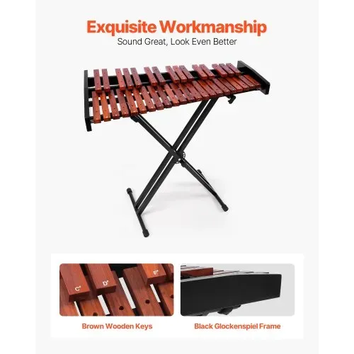 VEVOR Glockenspiel, 37 Noten, professionelles Xylophon-Schlaginstrument aus Holz, mit höhenverstellbarem Ständer aus Kohlenstoffstahl, 4 Schlägeln, Tragetasche, Musikinstrumenten-Set für Anfänger – Bild 3