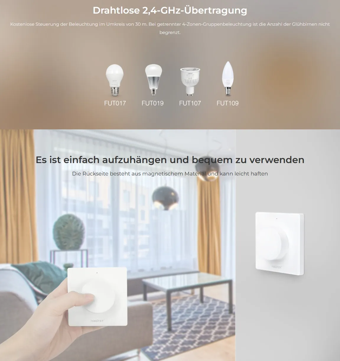 MiBoxer K1 LED Fernbedienung 2,4GHz 4 Zonen Wireless Dimm Panel (w) – Bild 4